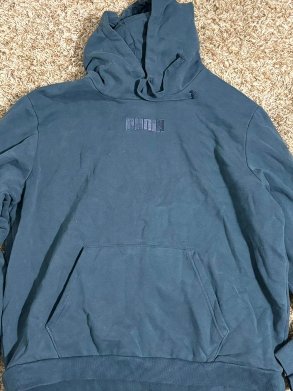 Puma Blue Gray Hoodie Mens XXL Embroidered Logo Fleece Pullover